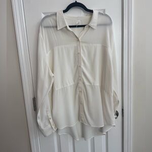 SPANX Low Maintenance Silk Button Down Shirt Cream Size XL